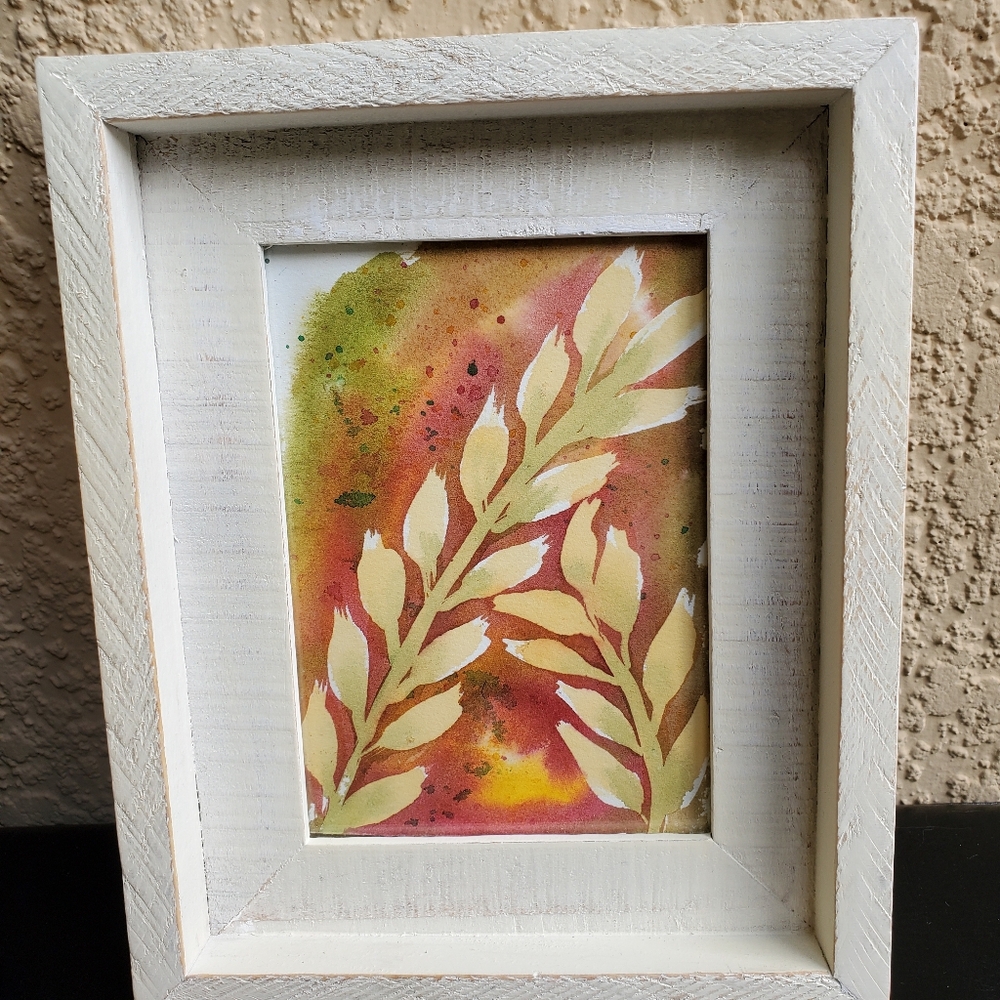 Artistic Original Leaf Watercolor Painting in White Frame